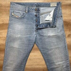 Diesel Jeans Men 33x34 Blue Buster Regular Slim Taper Leg Stretch Ripped Modern